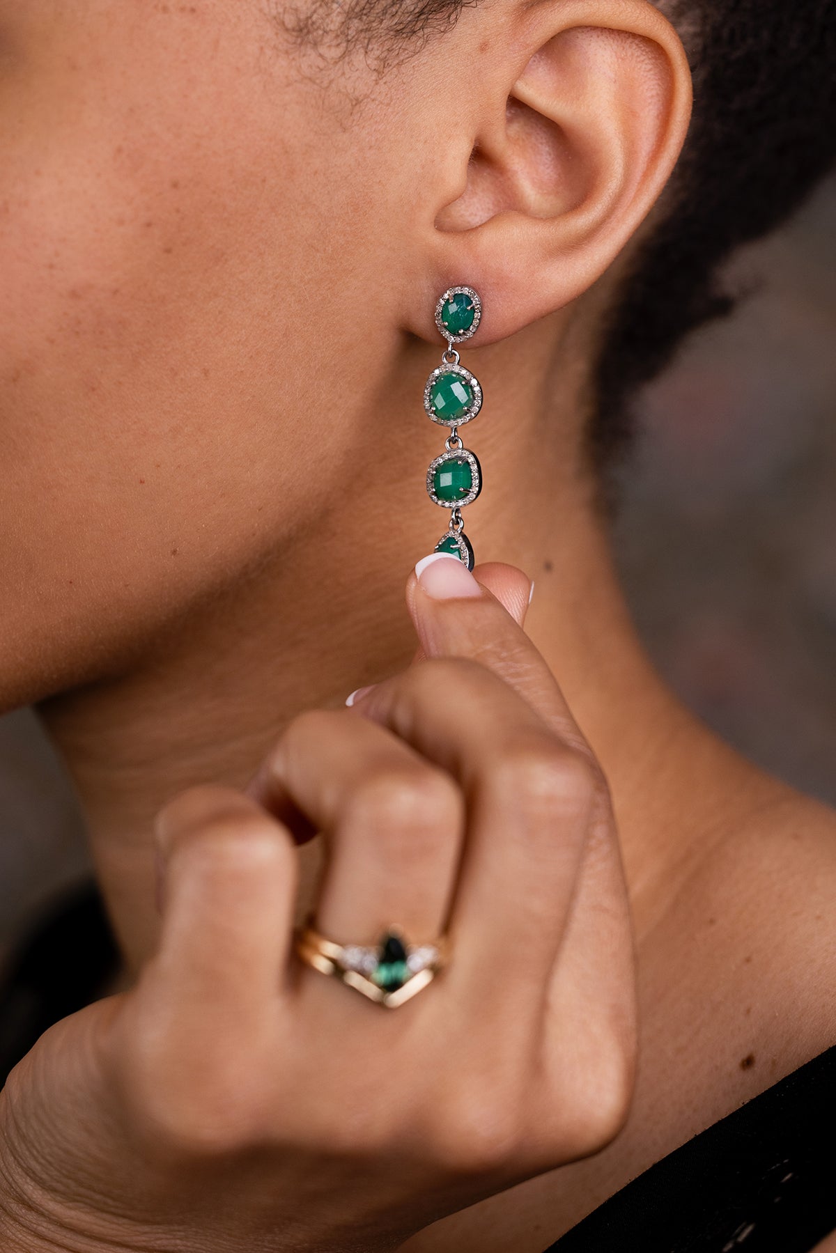 Gemstone Diamond Drop Earrings
