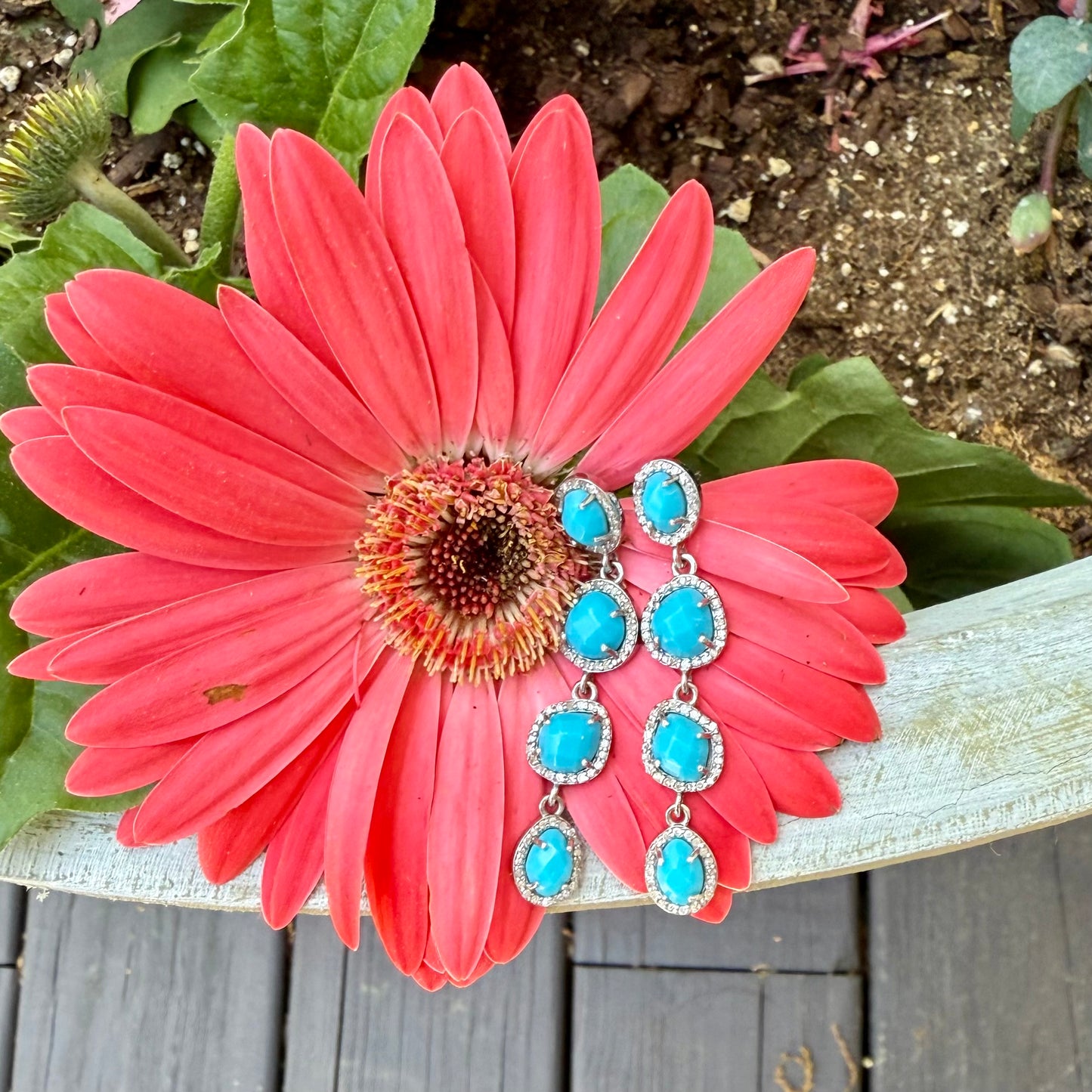 Gemstone Diamond Drop Earrings