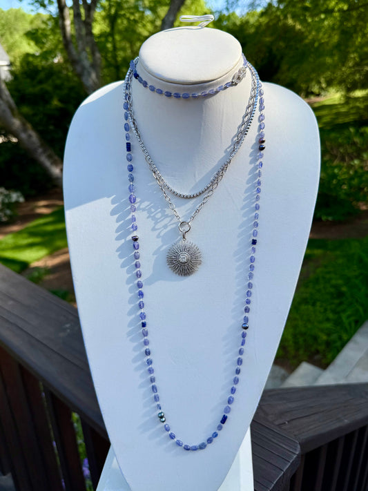 Tanzanite, Lapis and Baroque Pearl Necklace