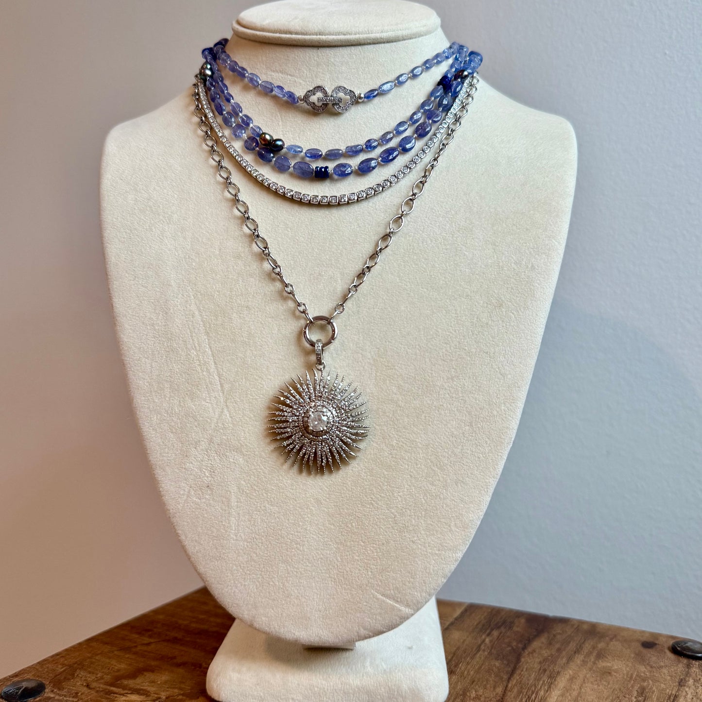 Tanzanite, Lapis and Baroque Pearl Necklace