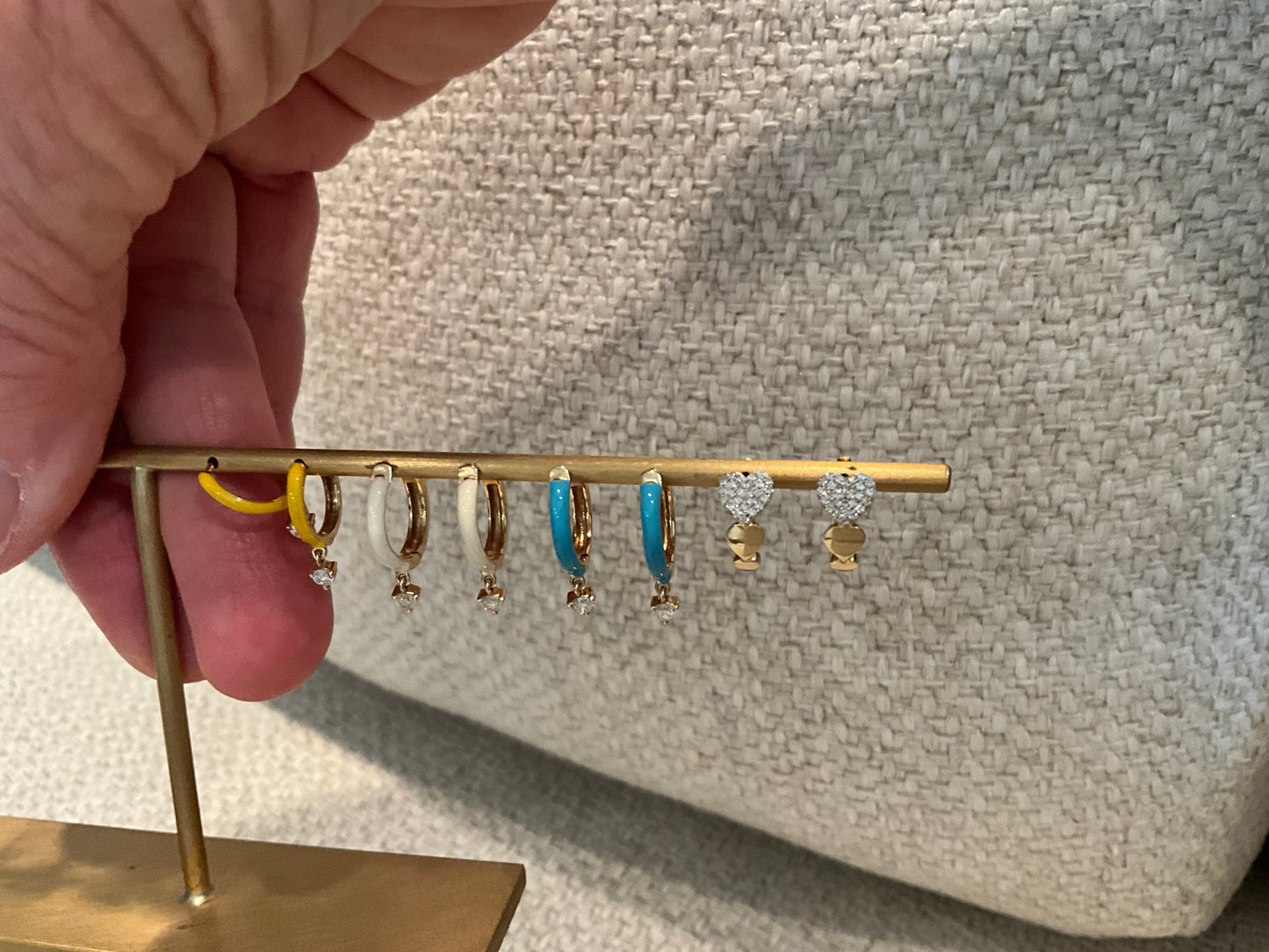 14K Gold Three Heart Hoop Earrings