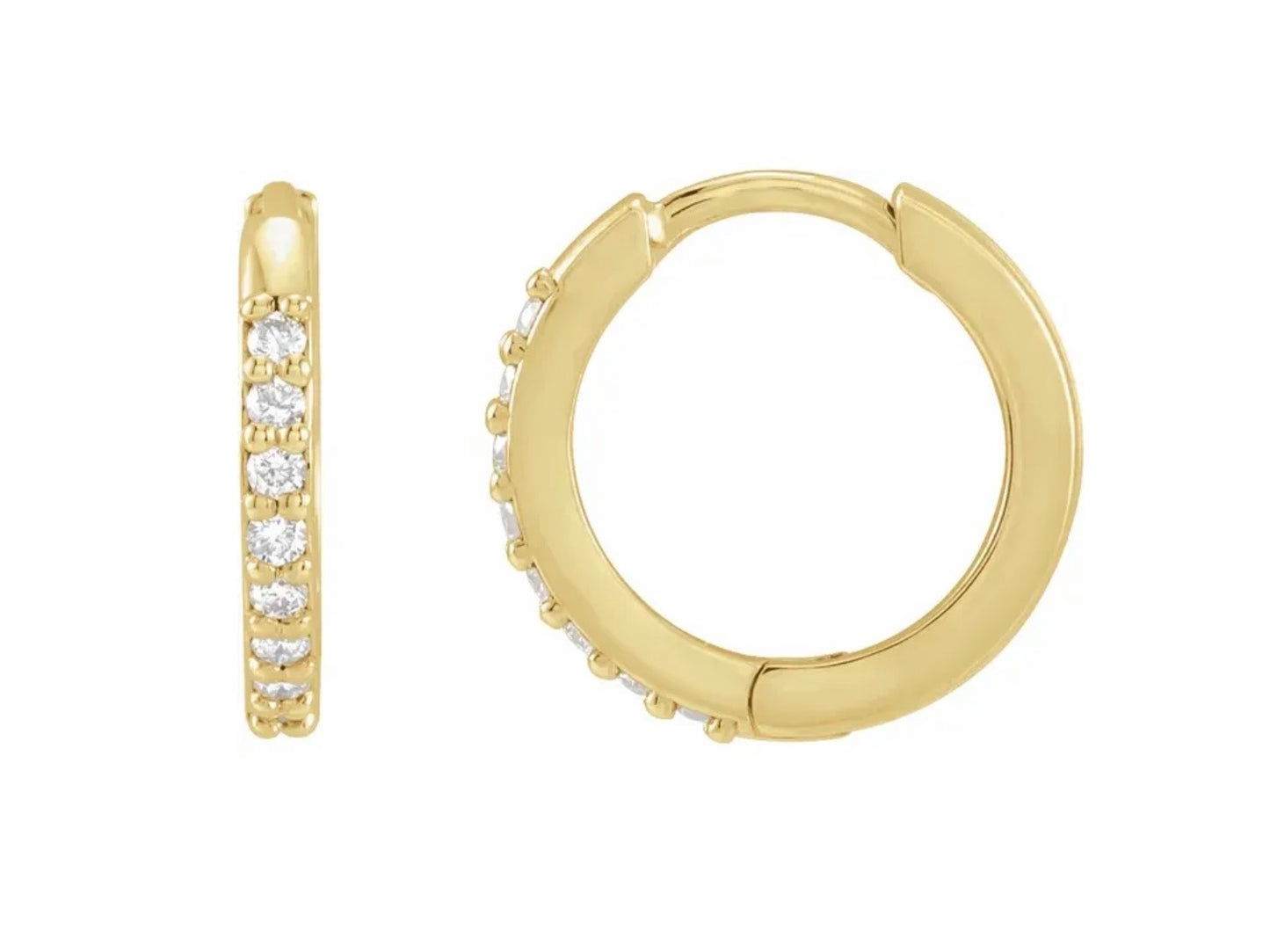 14K Gold Diamond Huggie Hoop Earrings
