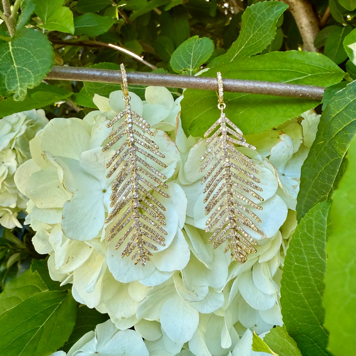 Diamond Leaf Drop Earrings