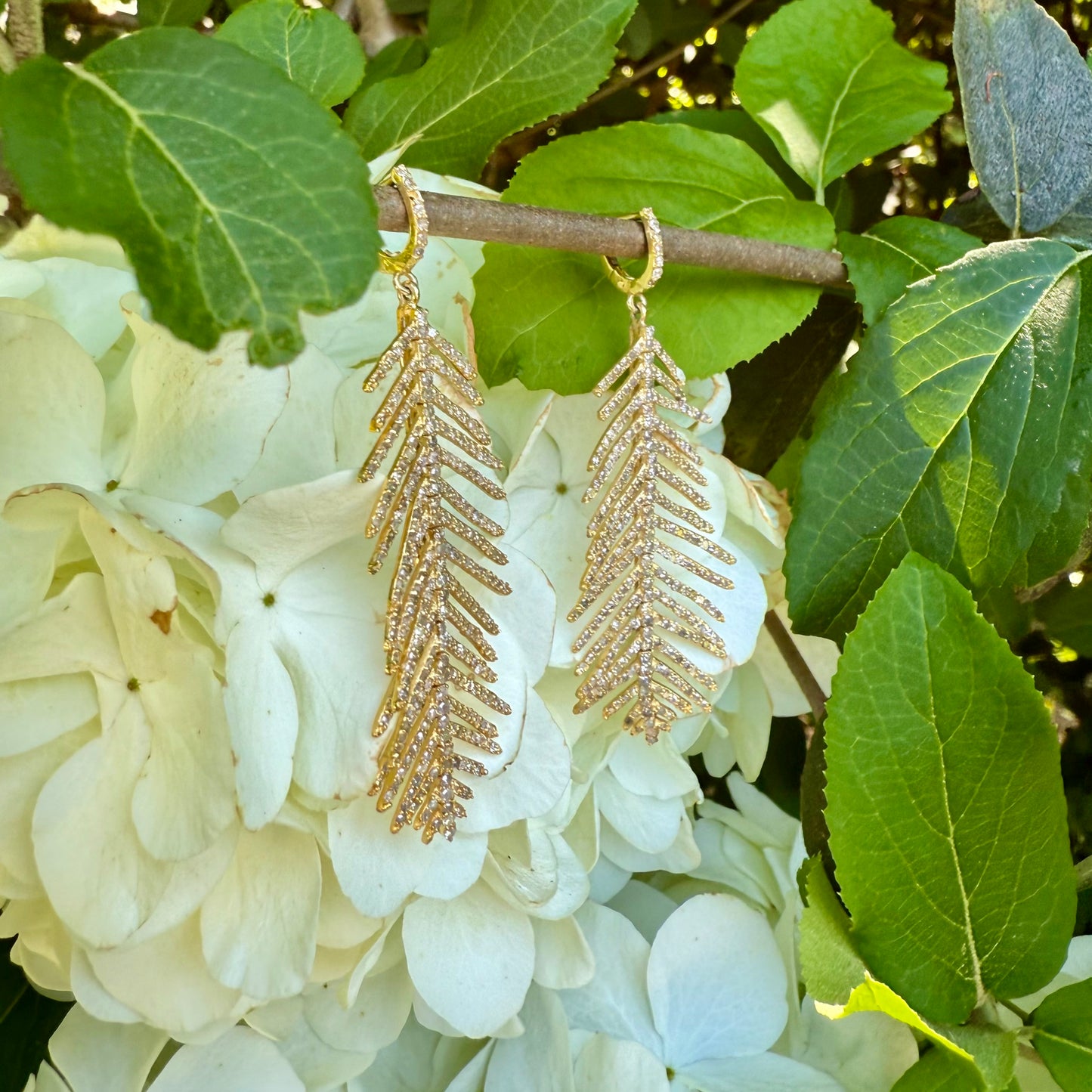 Diamond Leaf Drop Earrings