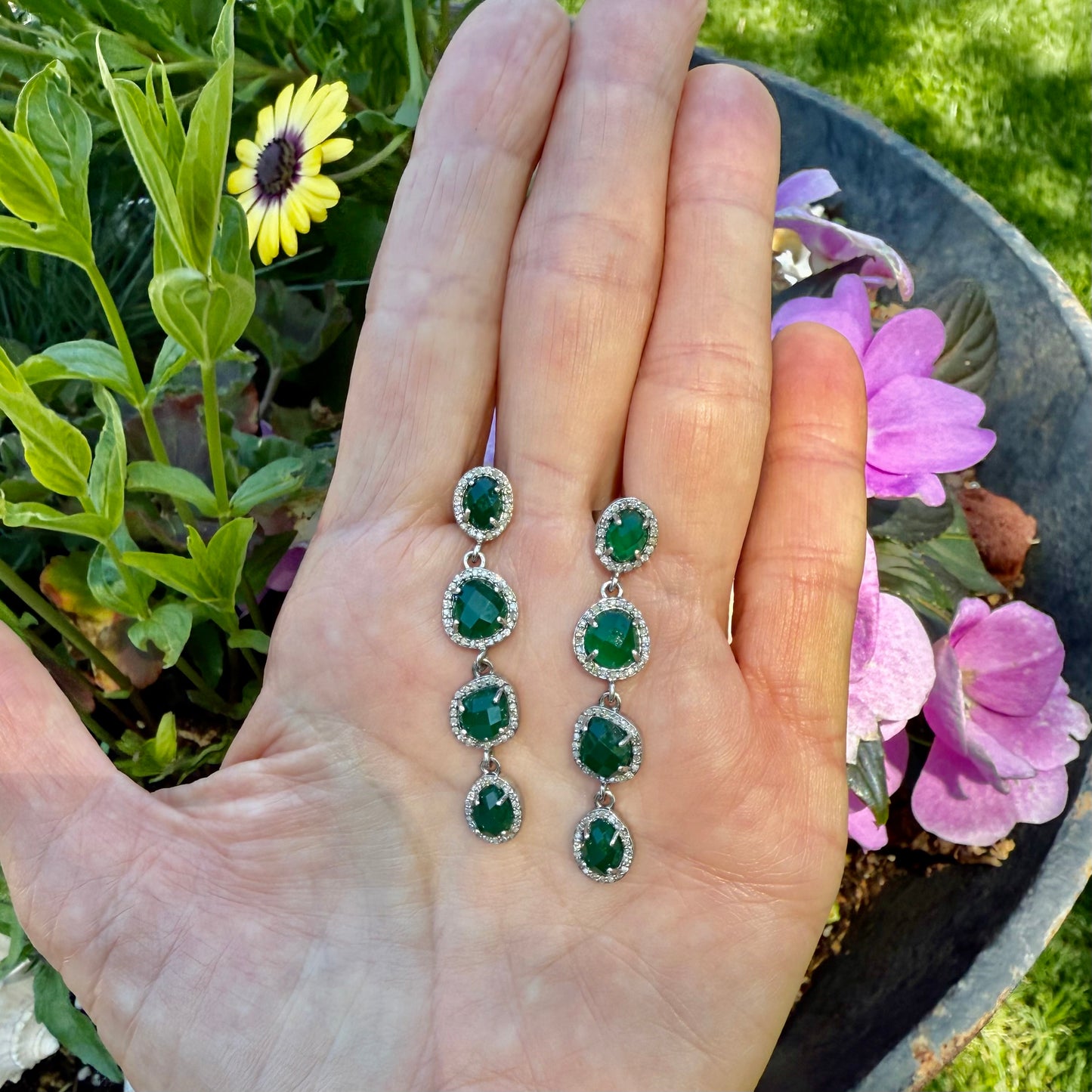Gemstone Diamond Drop Earrings