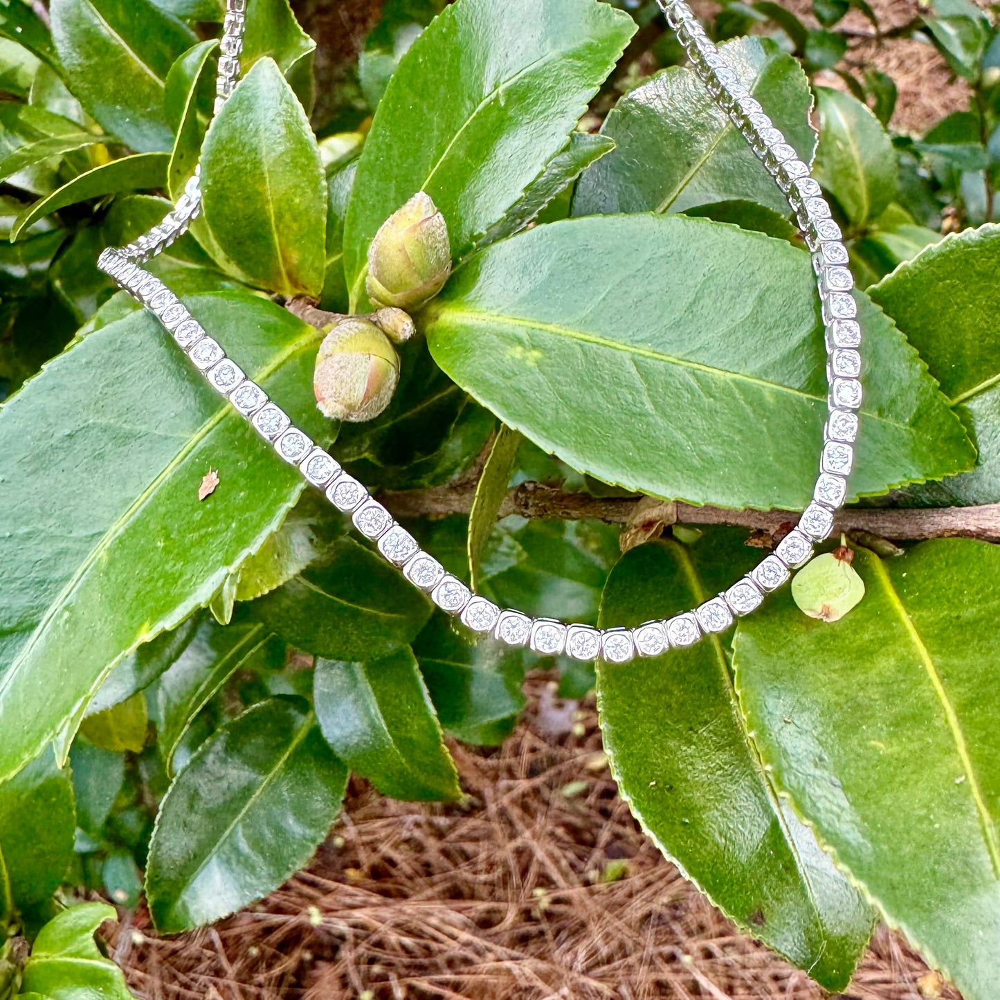 14K White Gold Modern Diamond Tennis Necklace