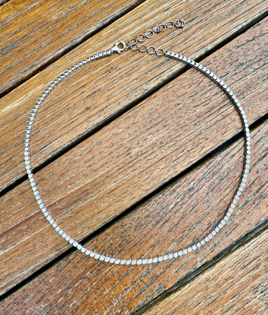 14K White Gold Modern Diamond Tennis Necklace