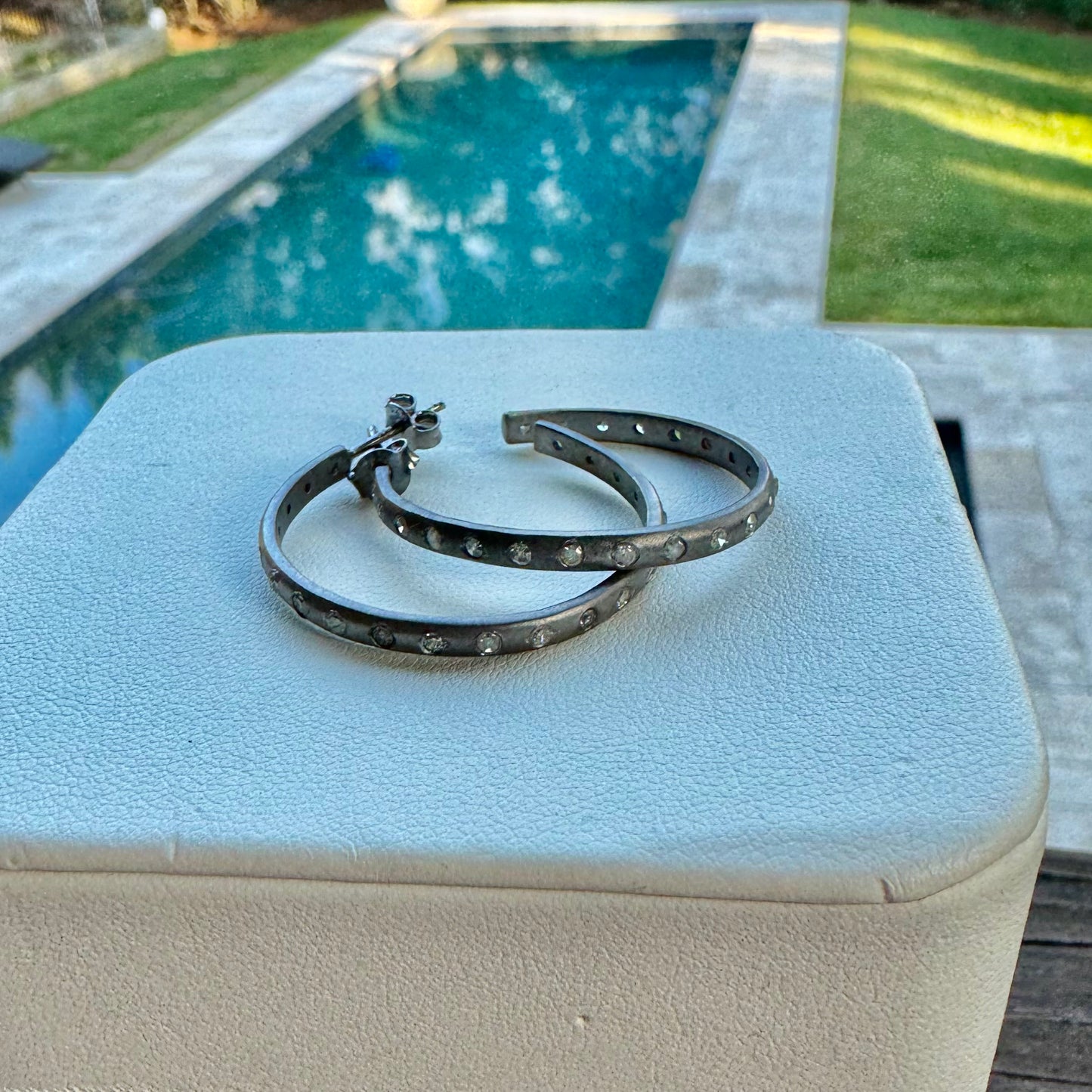 Matte Diamond Bezel Hoop Earrings