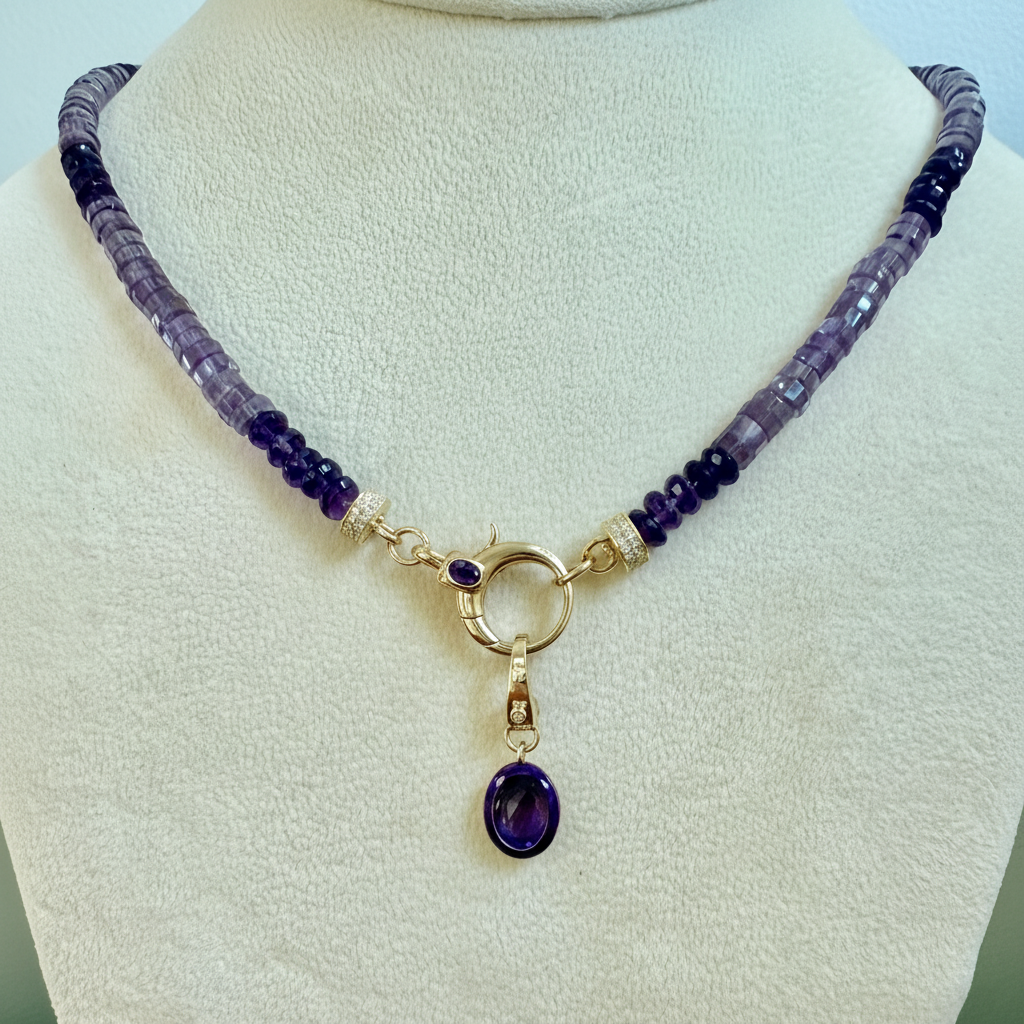 Amethyst, Iolite & Diamond Necklace