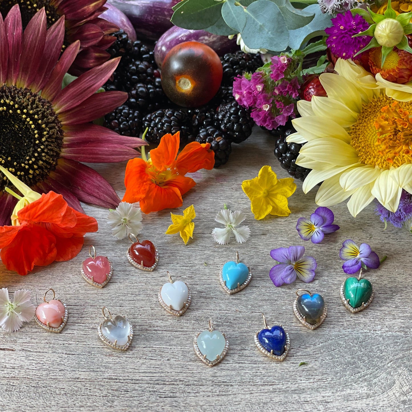 Carved Gemstone Heart Pendants