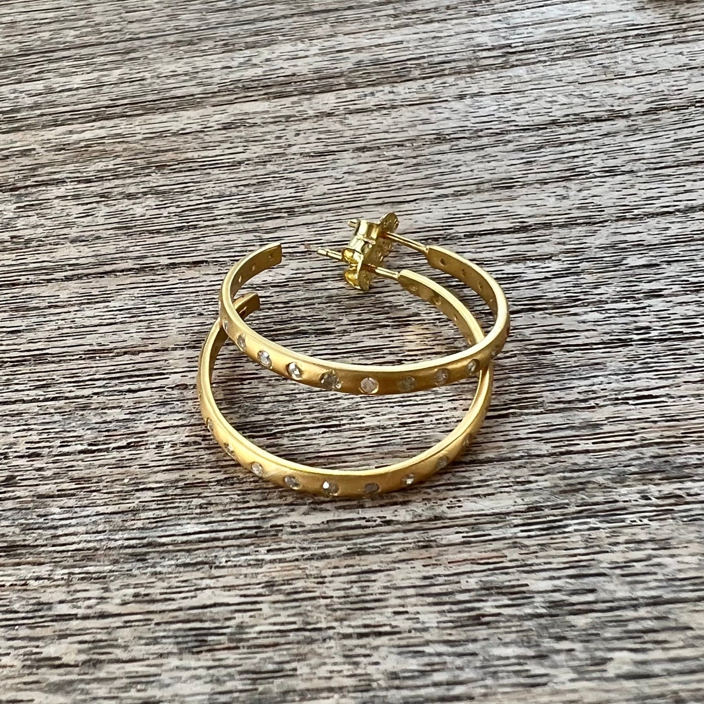 Matte Diamond Bezel Hoop Earrings
