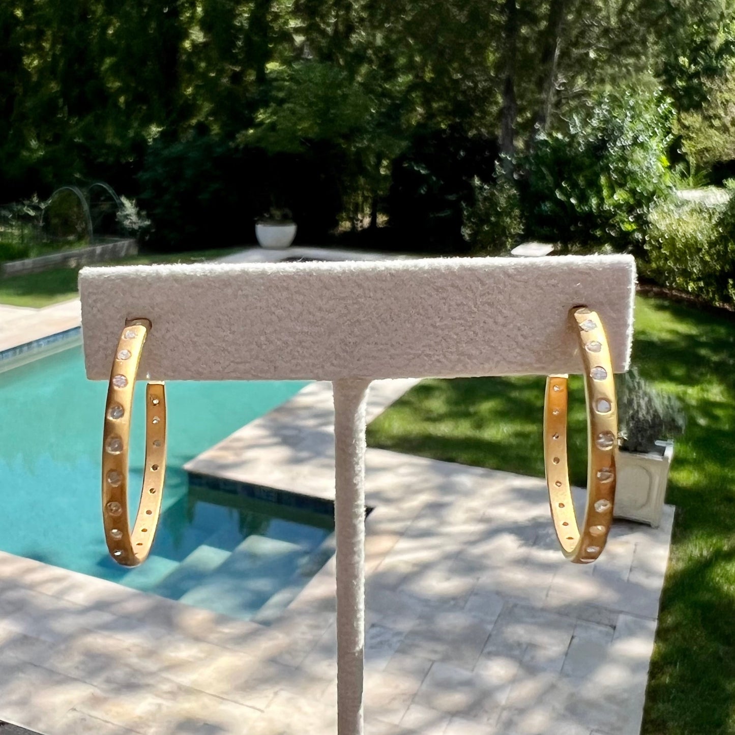 Matte Diamond Bezel Hoop Earrings