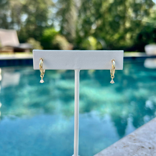 14K Gold Huggie Hoops with Diamond Drop