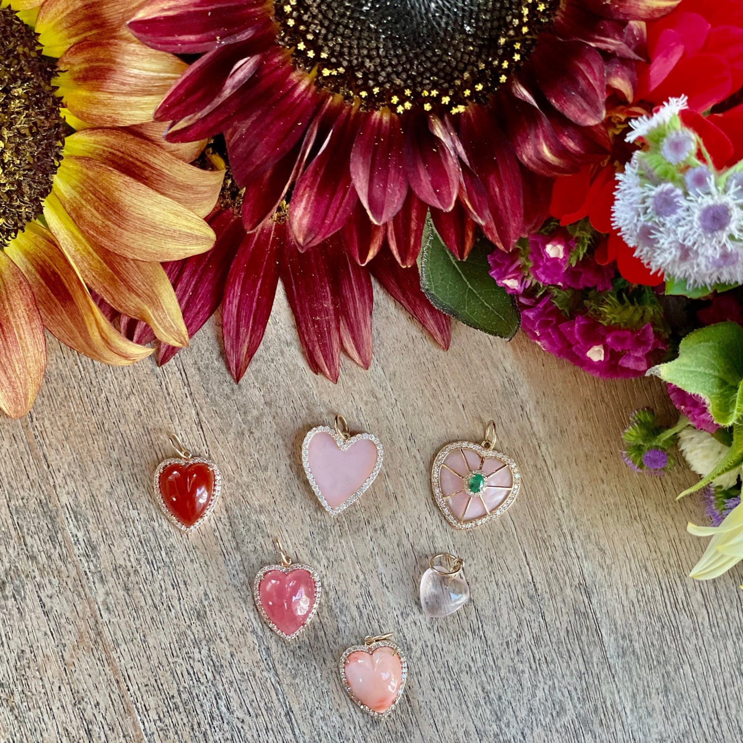 Carved Gemstone Heart Pendants