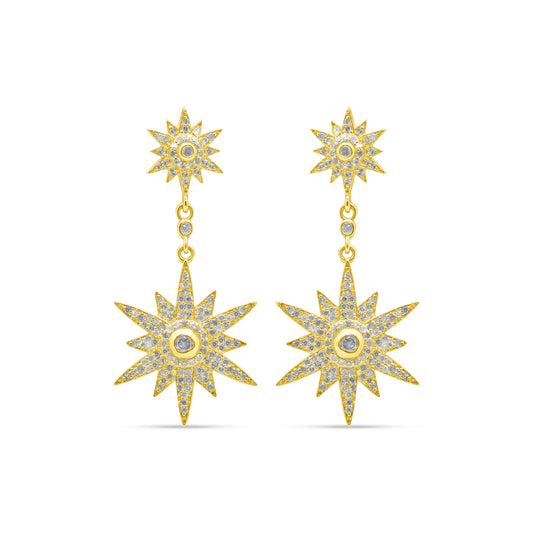 Double Star Drop Earrings Vermeil