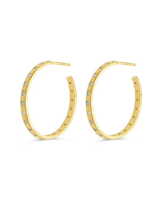 Matte Diamond Bezel Hoop Earrings