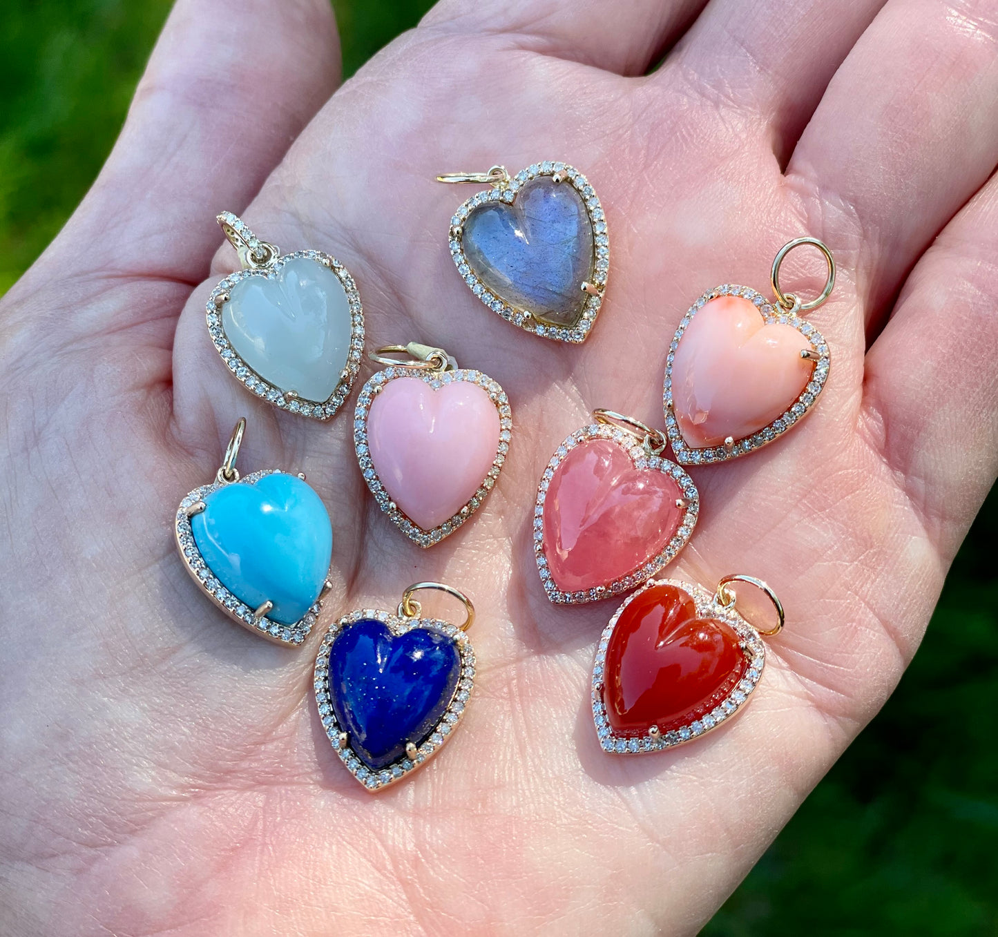 Carved Gemstone Heart Pendants