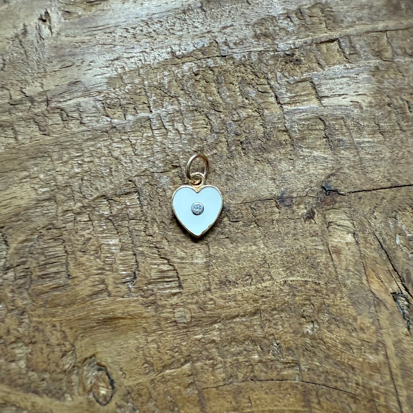 14K Gold Enamel Diamond Heart Charm