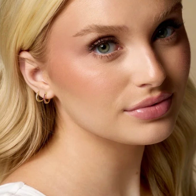 14K Gold Diamond Huggie Hoop Earrings