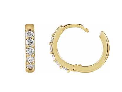 14K Gold Diamond Huggie Hoop Earrings
