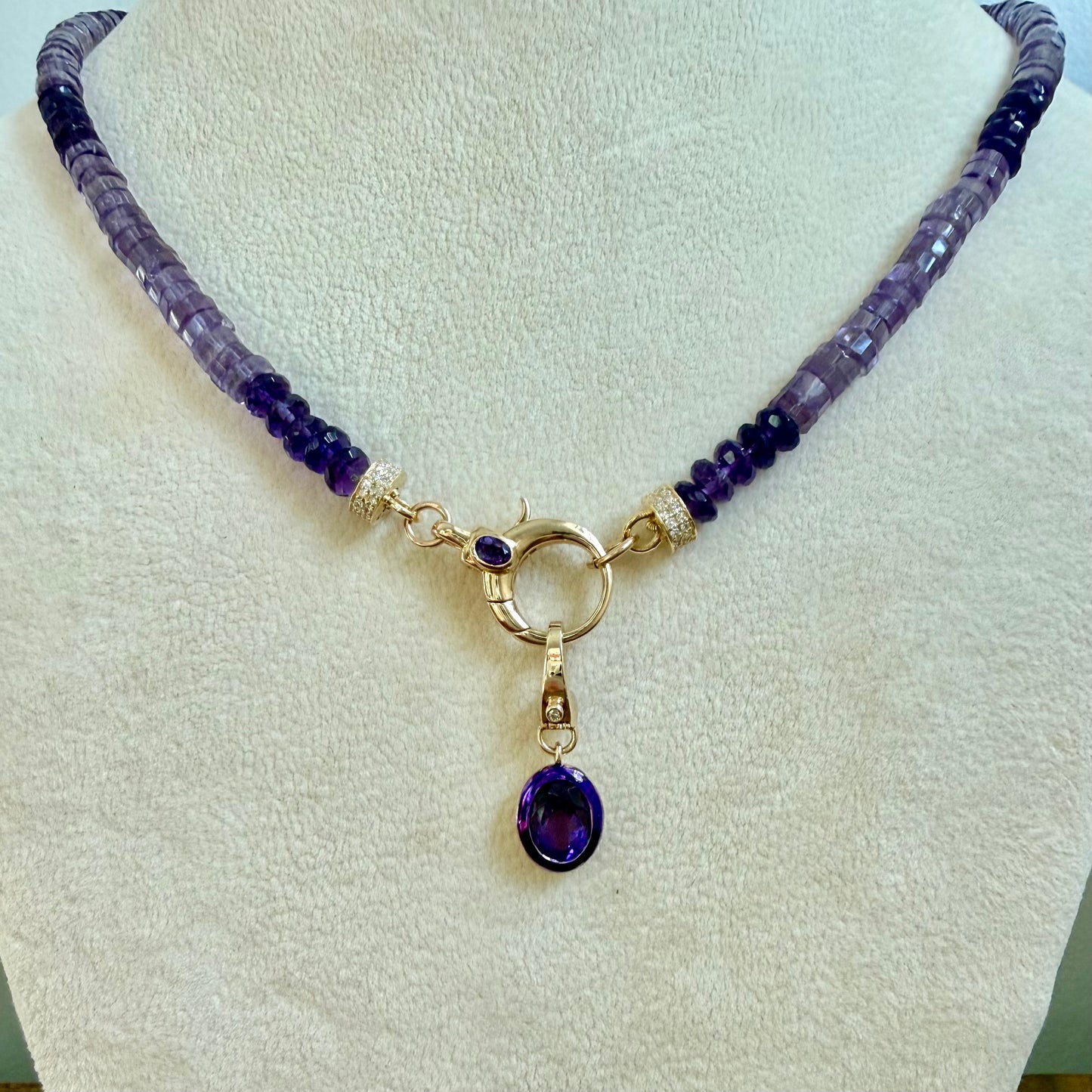 Amethyst and gemstone 14 karat gold necklace