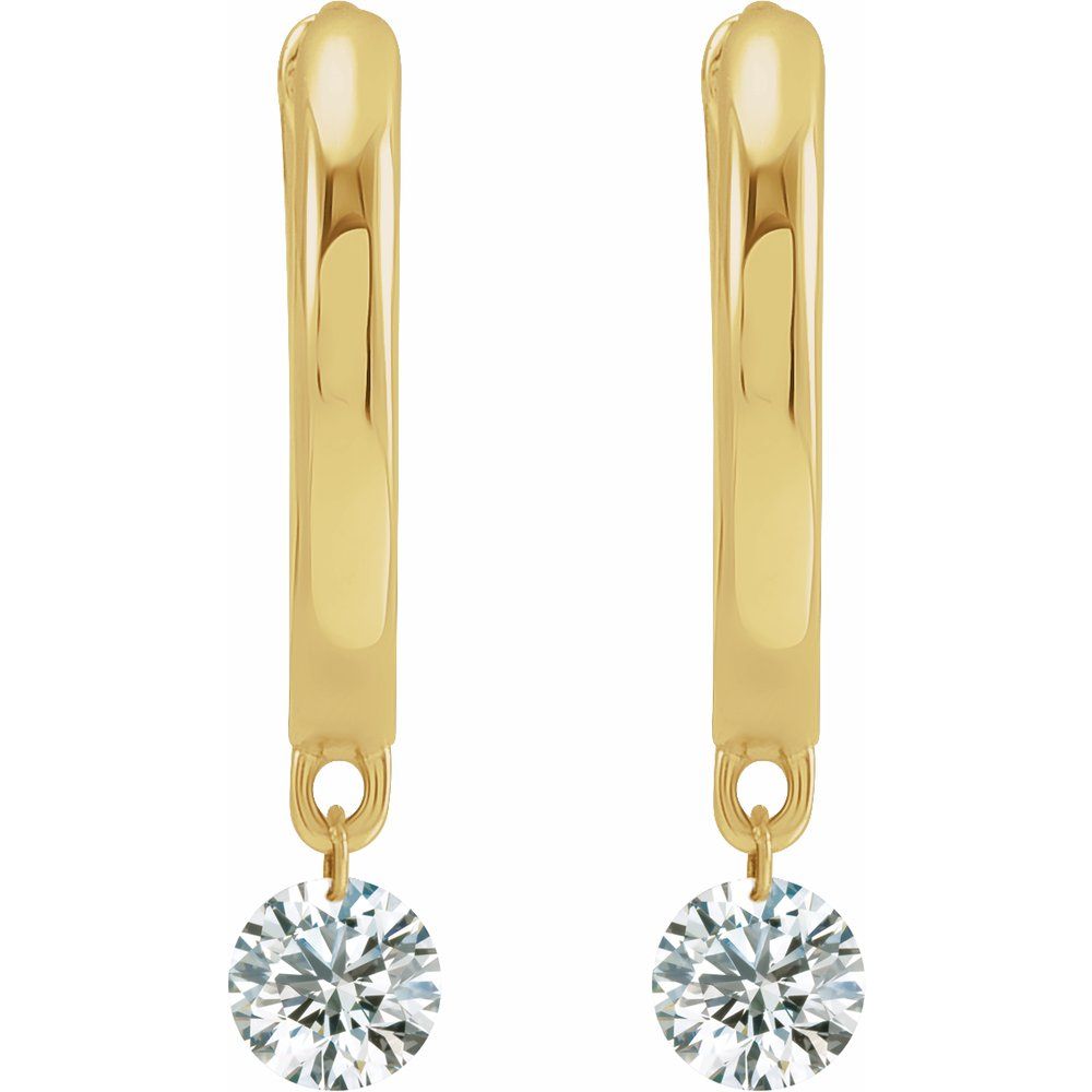 14K Gold Huggie Hoops with Diamond Drop