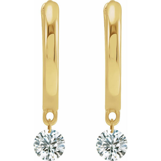 14K Gold Huggie Hoops with Diamond Drop