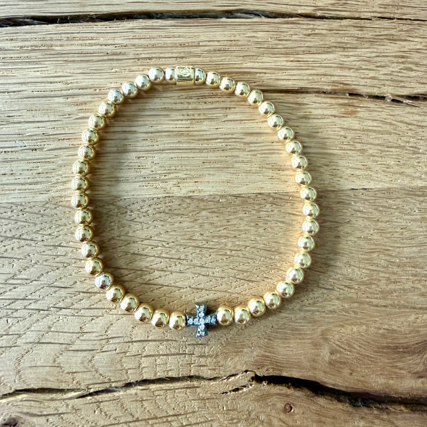 Sterling Maltese Diamond Cross on Gold Filled 5mm Beads