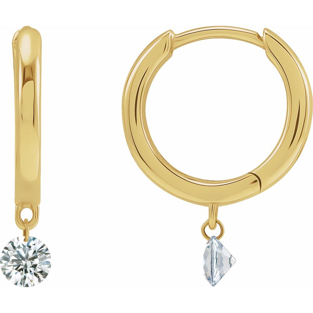 14K Gold Huggie Hoops with Diamond Drop