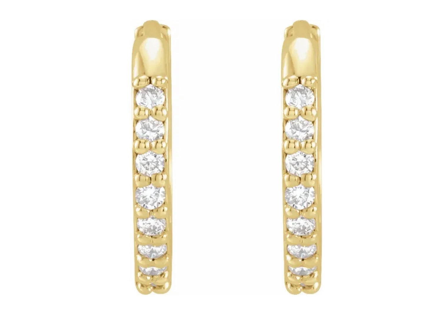 14K Gold Diamond Huggie Hoop Earrings
