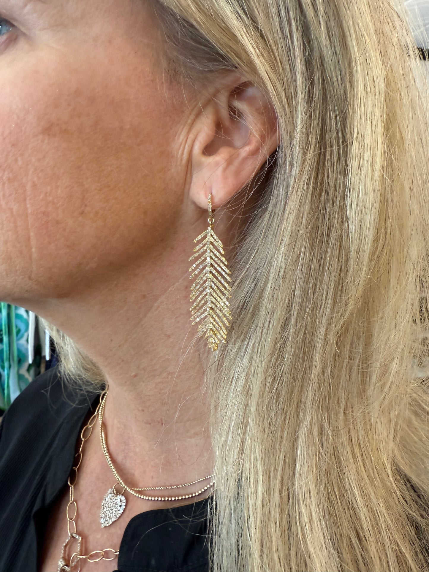Diamond Leaf Drop Earrings