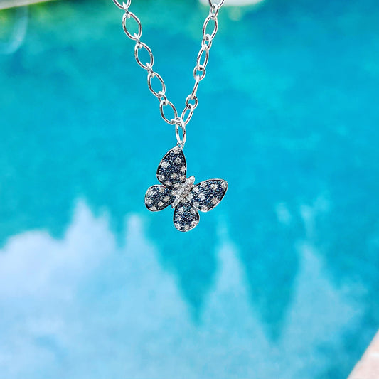 14K Gold Blue and White Diamond Butterfly