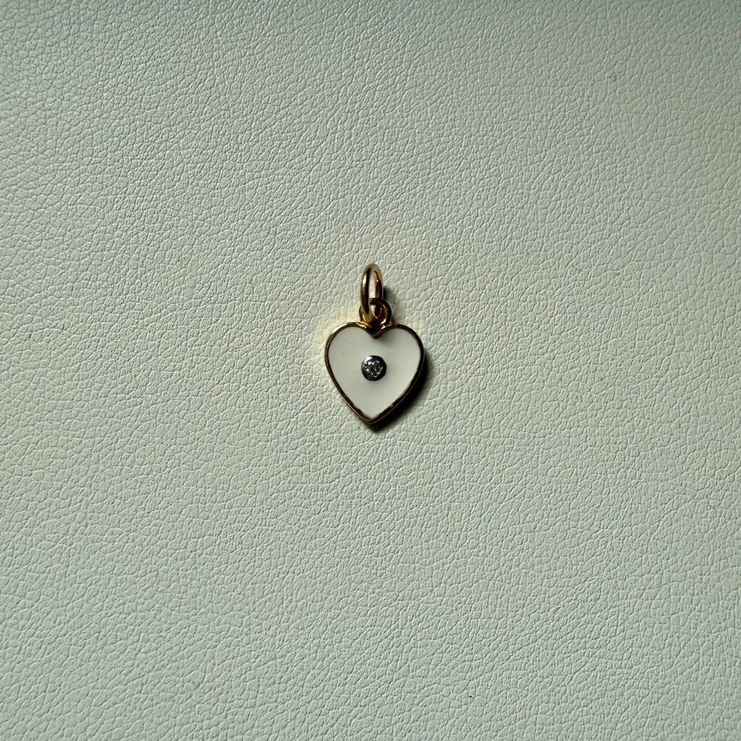 14K Gold Enamel Diamond Heart Charm