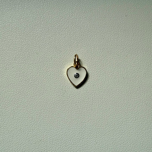 14K Gold Enamel Diamond Heart Charm