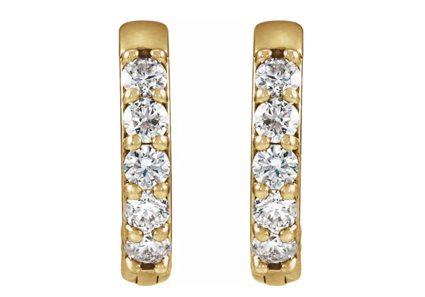 14K Gold Diamond Huggie Hoop Earrings