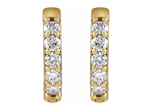 14K Gold Diamond Huggie Hoop Earrings