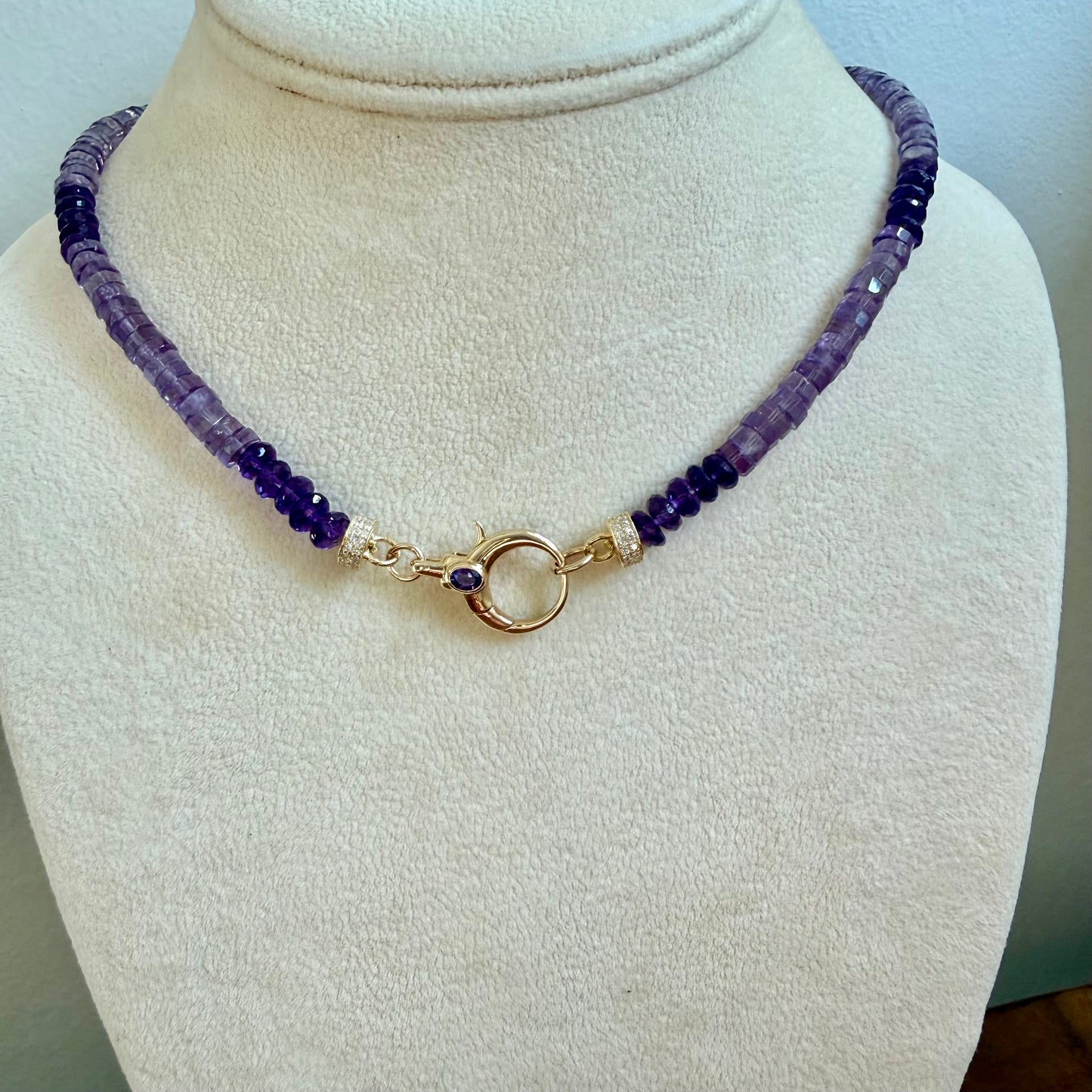 Amethyst and gemstone 14 karat gold necklace