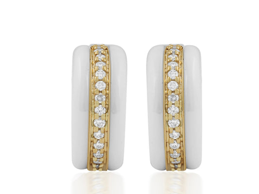 Ceramic Diamond Huggie Hoop Earrings