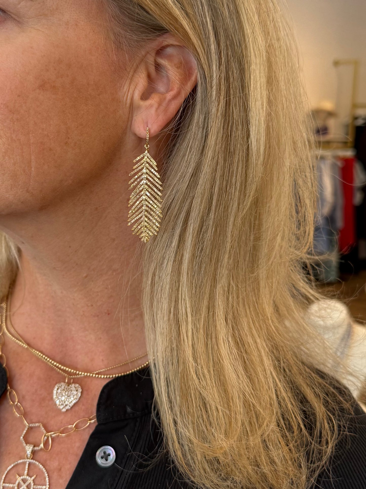 Diamond Leaf Drop Earrings