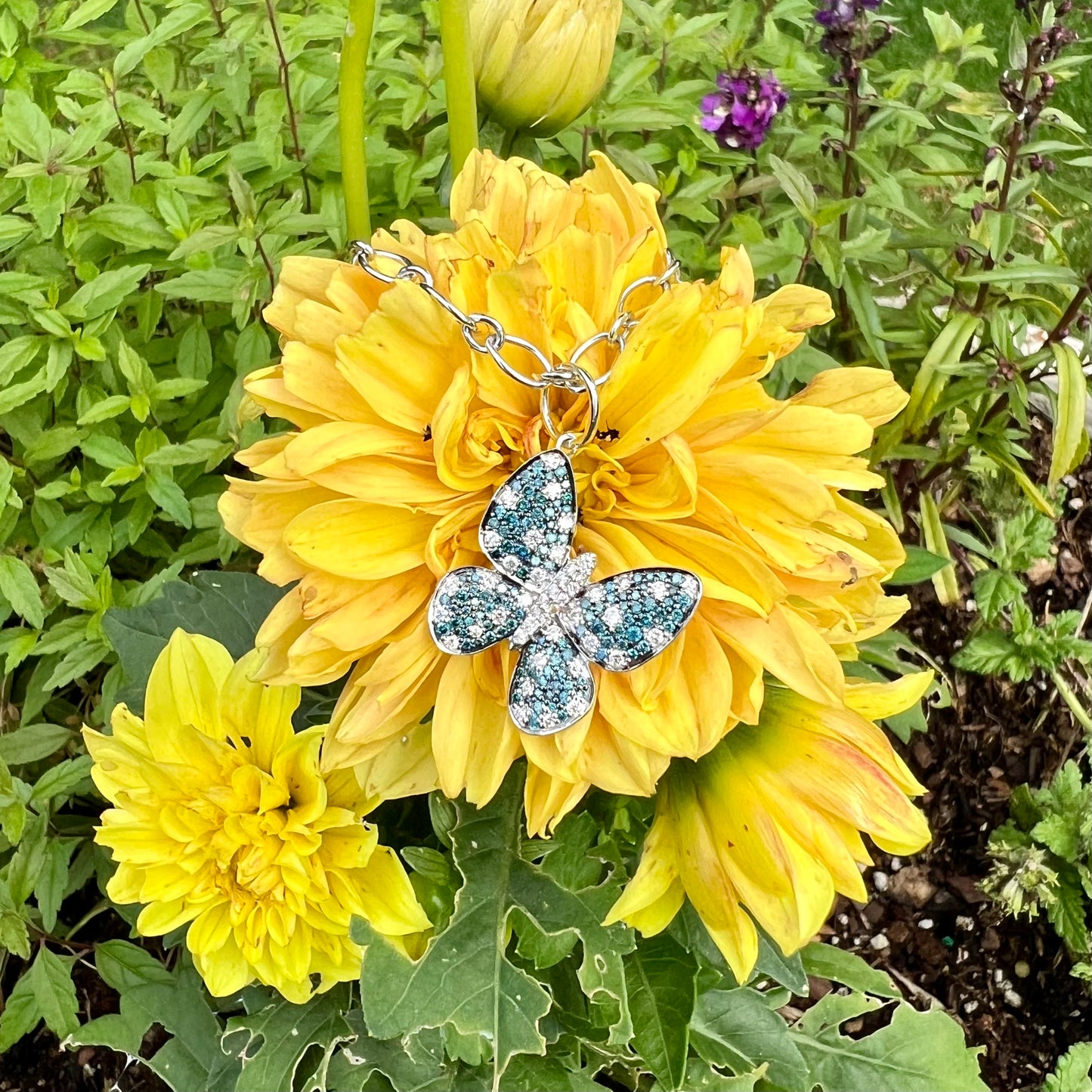 14K Gold Blue and White Diamond Butterfly