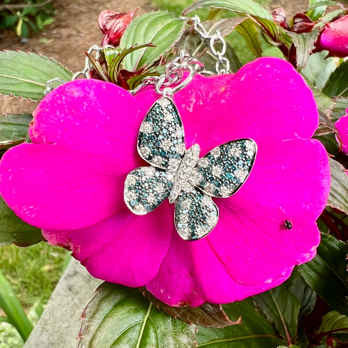 14K Gold Blue and White Diamond Butterfly