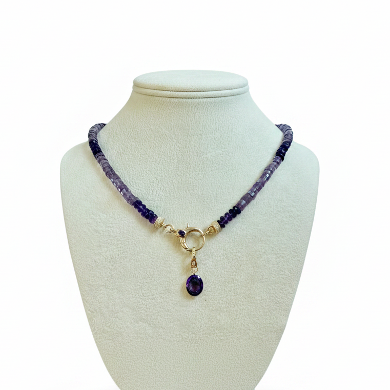 Amethyst, Iolite & Diamond Necklace