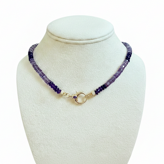 Amethyst and gemstone 14 karat gold necklace