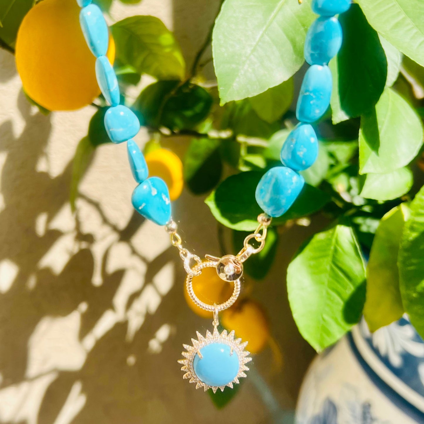 Diamond and Turquoise Sun Pendant