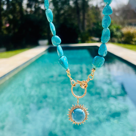 Diamond and Turquoise Sun Pendant