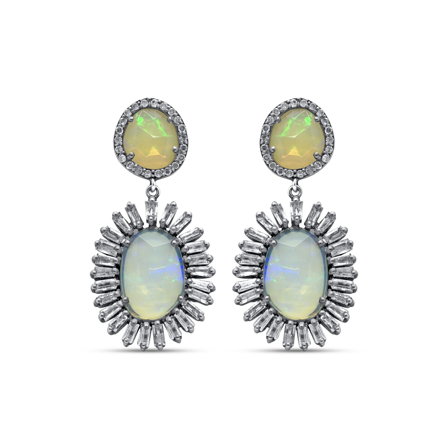 Opal and Baguette Diamond Earrings