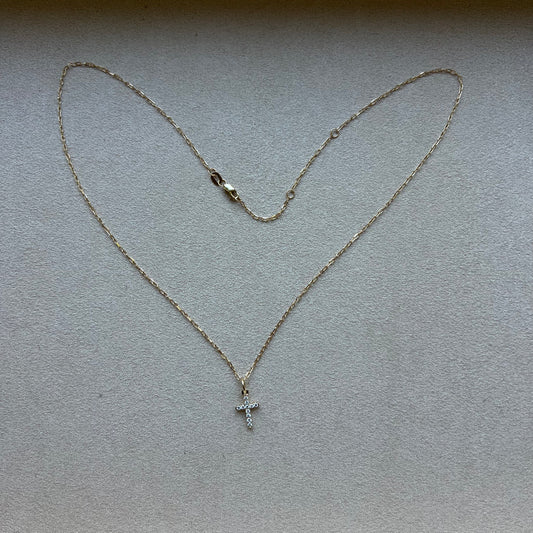 14K Gold Diamond Cross Necklace